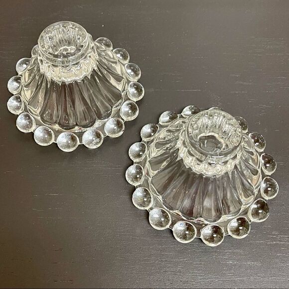 Vintage Anchor Hocking Clear Glass Berwick- Boopie Candlestick Set - Picture 7 of 15